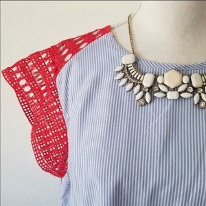 Anthro Maeve Vertical Striped Crochet Swing Top, L